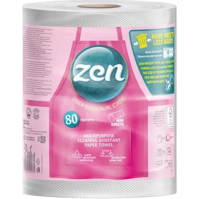 Паперові рушники Zen Professional Care 3 шари 615 відривів 80 м 1 рулон (5944582100305)