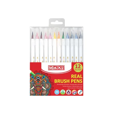 Фломастери Maxi пензлики REAL BRUSH, 12 кольорів, лінія 0,5-6 мм (MX15232)