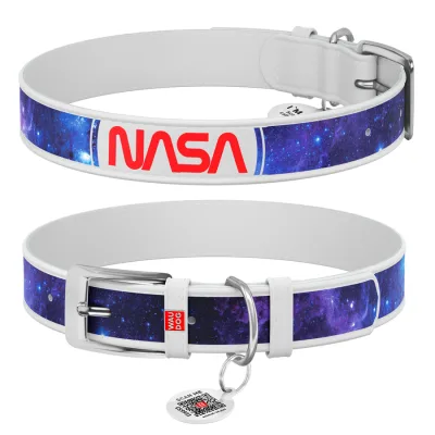 Нашийник для тварин WAUDOG Design з QR-паспортом "NASA21" Ш 12 мм Д 18-24 см білий (3601-0148-15)