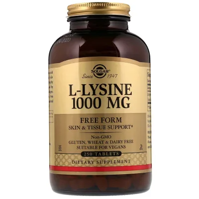 Амінокислота Solgar Лізин 1000 мг, L-Lysine, 250 таблеток (SOL-01702)