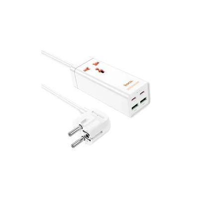 Мережевий фільтр живлення HOCO AC10A, 1 роз, 2 USB, 2 USB-C, 65W, 1,5м, White (HOCO AC10A/W)
