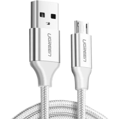 Дата кабель USB 2.0 AM to Micro 5P 2.0m US290 3A 18W Nickel Plating White Ugreen (60153)