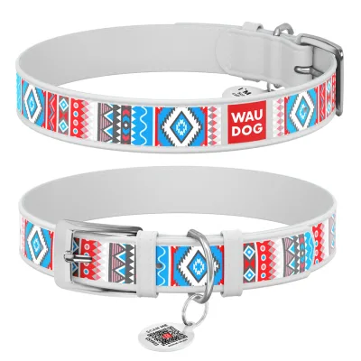 Нашийник для тварин WAUDOG Design з QR паспортом "Етно" S Ш 15 мм Д 26-35 см білий (377415)