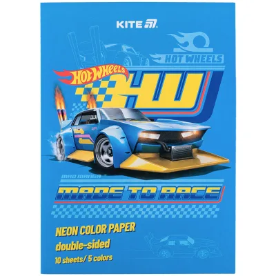 Кольоровий папір Kite А4 неоновий Hot Wheels (10 аркушів/ 5 кольорів) (HW24-252)