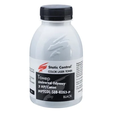 Тонер HP/Canon MPTCOL OS3 50г black (фасовка) Static Control (MPTCOL-50B-KOS3-P)