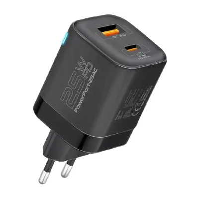 Зарядний пристрій Promate USB-C + USB-A (powerport-25ac.black)