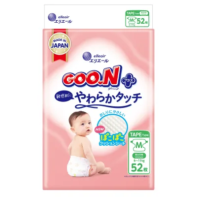 Підгузки GOO.N Plus 6-11 кг Розмір М, на ліпучках 52 шт (21001497)