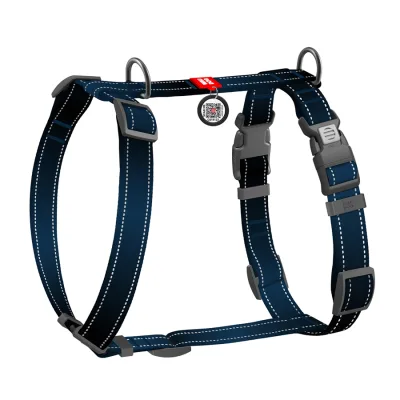 Шлея для собак WAUDOG Nylon Mono H-подібна з QR паспортом, світловідбивна, М чорна (54571)
