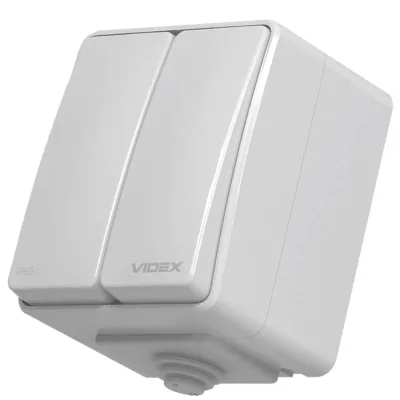 Вимикач Videx BINERA IP65 зовнішній 2кл сірий (VF-BNW12-G)
