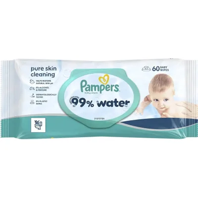 Дитячі вологі серветки Pampers 99 Water, 60 шт (8006530116558)