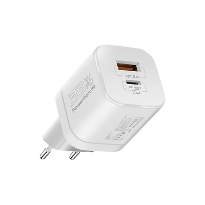 Зарядний пристрій Promate 33W USB-C + USB-A (powerport-33.white)