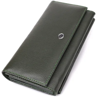 Гаманець ST Leather З натуральної шкіри Зелений (23068)
