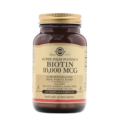 Вітамін Solgar Біотин (В7) 10000 мкг, Biotin, 120 вегетаріанських капсул (SOL-52392)