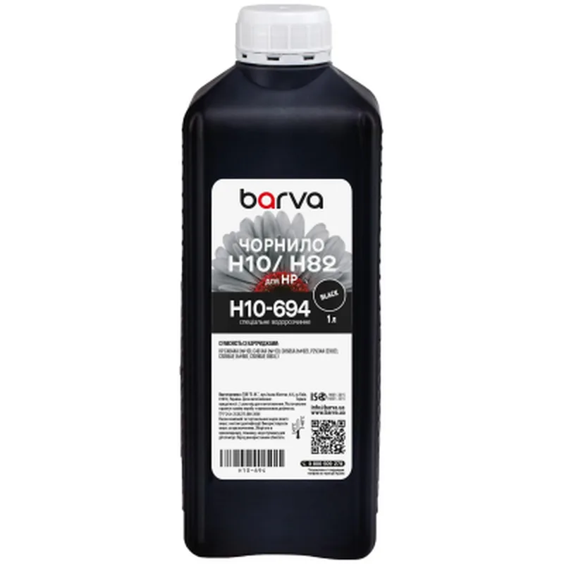 Чорнило Barva HP 10/13/82/88 1L black, water-soluble (H10-694)