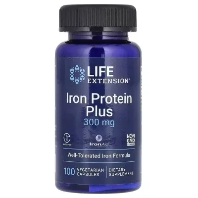 Вітамінно-мінеральний комплекс Life Extension Залізо, Iron Protein Plus, IronAid, 100 вегетаріанських капсул (LEX-16771)