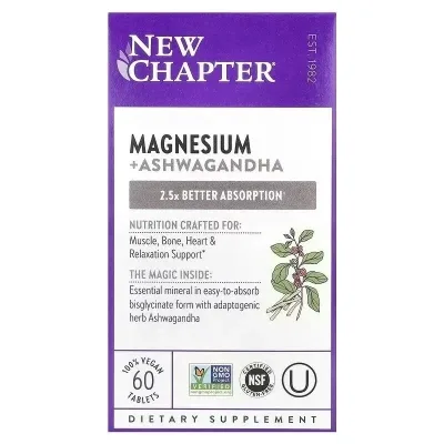 Мінерали New Chapter Магній та Ашваганда, Magnesium + Ashwagandha, 60 таблеток (NCR-90243)