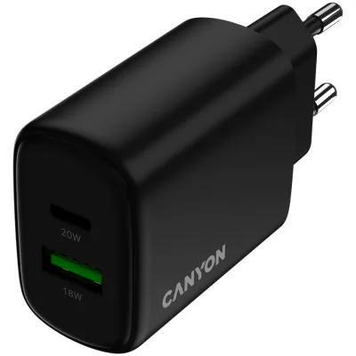 Зарядний пристрій Canyon OnCharge 200 20W 1xPD 1xQC EU Black (CNE-CHA200-31)