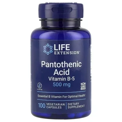 Вітамін Life Extension Пантотенова кислота, Вітамін B5, 500 мг, Pantothenic Acid, 100 вег (LEX-20281)