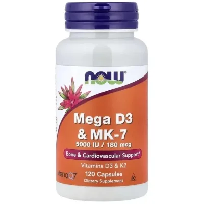 Вітамінно-мінеральний комплекс Now Foods Вітамін D3 та MK-7, Mega D3 & MK-7, 120 капсул (NF0386)