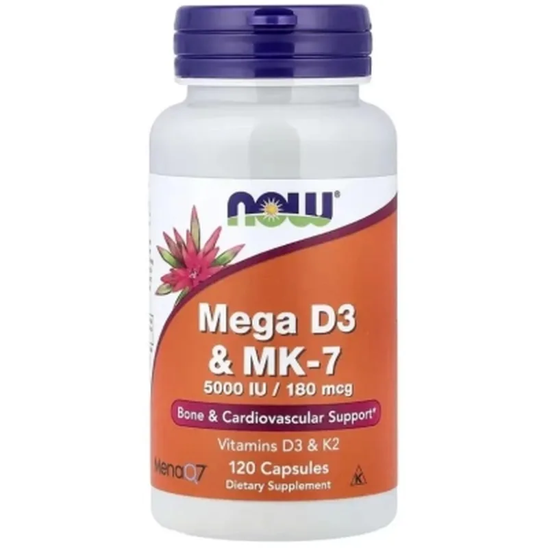 Вітамінно-мінеральний комплекс Now Foods Вітамін D3 та MK-7, Mega D3 & MK-7, 120 капсул (NF0386)