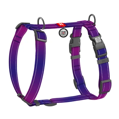 Шлея для собак WAUDOG Nylon Mono H-подібна з QR паспортом, світловідбивна, S фіолетова (54569)