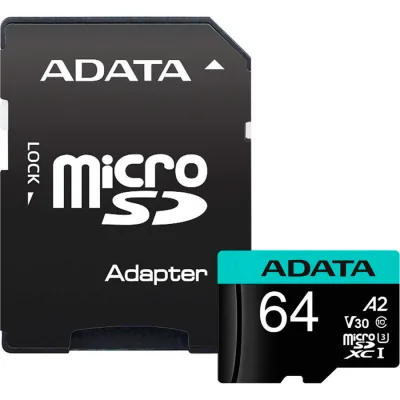 Карта пам'яті ADATA 64GB microSD class 10 UHS-I U3 V30 A2 Premier Pro SD 6.0 (AUSDX64GUI3V30SA2-RA1)