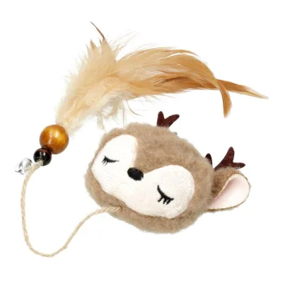 Іграшка для котів Hippie Pet Плюшеве оленя з пір'ям коричневе 11 см (HIPCT2304102-3)