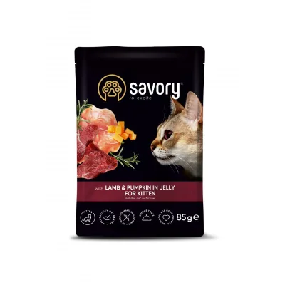Вологий корм для кішок Savory з гарбузом у желе для кошенят 85 г (4820261920086)
