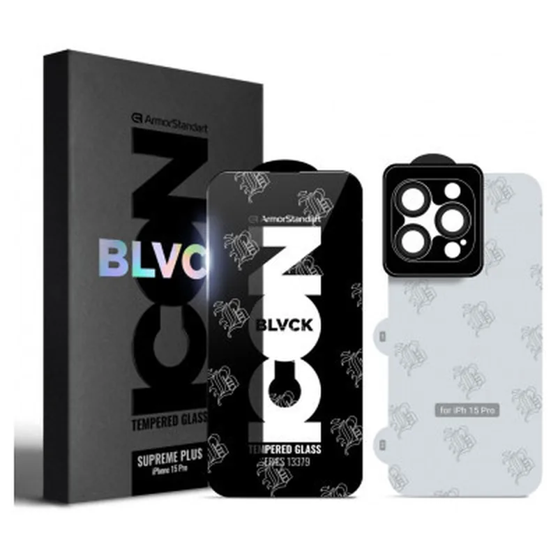 Скло захисне Armorstandart Supreme Set Black Icon Apple iPhone 15 Pro (ARM74187)