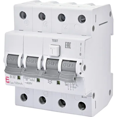 Диференціальний автоматичний вимикач ETI KZS-4M 3p+N C 32/0,03 тип AC (6kA)