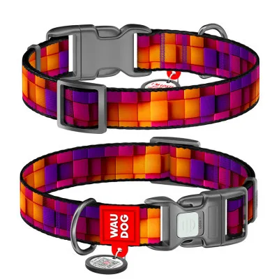 Нашийник для тварин WAUDOG Nylon з QR паспортом "Куби 3Д" пластиковий фастекс S (280-4057)