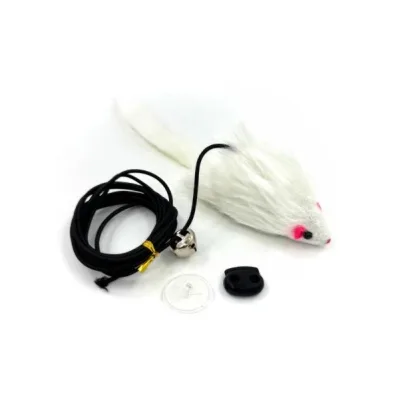 Іграшка для котів Hippie Pet Мишка з мотузкою біла 8 см (HIPCT2304006B)