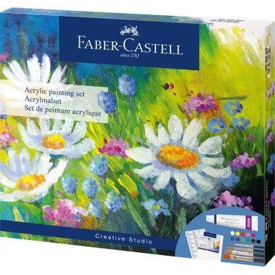 Акрилові фарби Faber-Castell Creative Studio, з 4 пензликами та полотном,12 туб х 9 мл, 12 кольорів (379280) (32662)