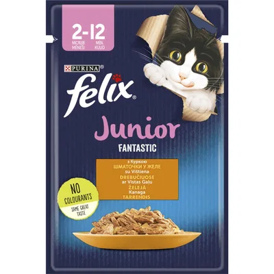 Вологий корм для кішок Purina Felix Fantastic Junior з куркою в желе 85 г (7613039832189) (упаковка 26 шт)