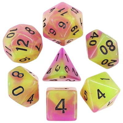 Набір кубиків для настільних ігор Games 7 Days Double Color Glow in the dark 7 Dice Set - Yellow-Pink (g7dglowdc04)