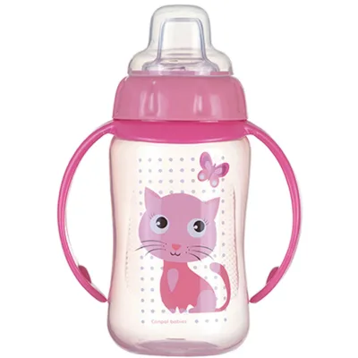 Поїльник-непроливайка Canpol babies Cute Animals Котик з м'яким носиком і ручками 320 мл (56/512_pin)