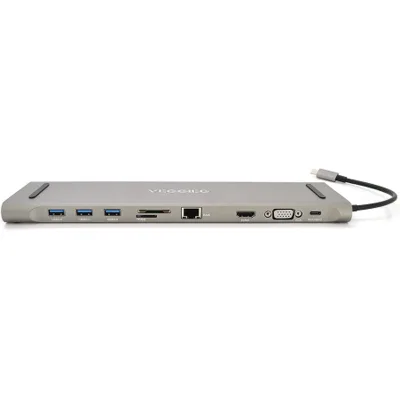 Концентратор VEGGIEG USB-C 8-in-1 USB-C + 3xUSB 3.0 + HDMI + VGA + 3.5mm + SD/TF + RJ45 0.1m silver (TC10)