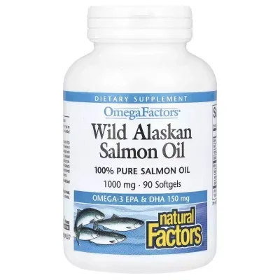 Жирні кислоти Natural Factors Жир дикого лосося аляски, 1000 мг, OmegaFactors, Wild Alaskan Sal (NFS-02256)