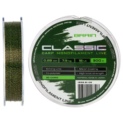 Волосінь Brain Classic Carp Line 3D (camo) 300m 0.28mm 18lb 7.9kg (1858.81.06)