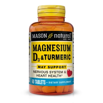 Мінерали Mason Natural Магній з Вітамін D3 та куркумою, Magnesium & Vitamin D3 With (MAV-16635)
