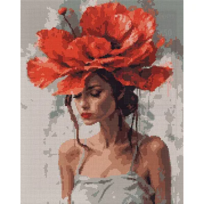 Картина по номерам Santi алмазна мозаїка Дівчина з червоною квіткою 40х50 см н (956045)