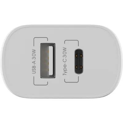 Зарядний пристрій Globex 1xUSB + 1xUSB-C 30W FastPower white (30WAC)
