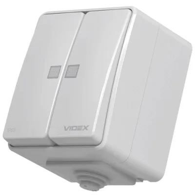 Вимикач Videx BINERA IP65 зовнішній 2кл з підсвічуванням (BINERA IP65 наружный 2кл с подсветкой)