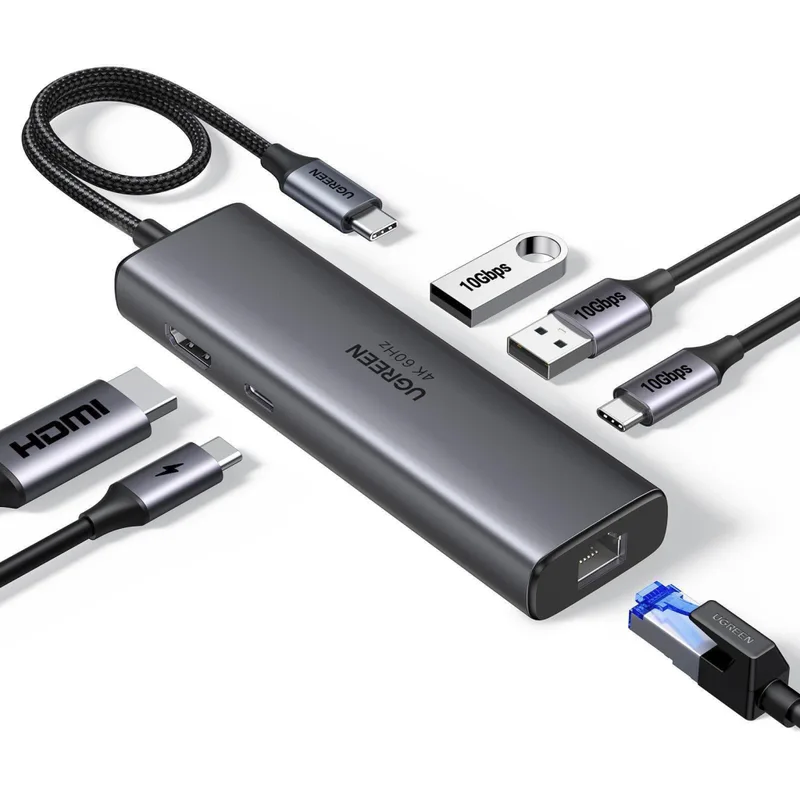 Концентратор Ugreen USB-C to HDMI + 2xUSB 3.2 + USB-C 3.2 + RJ45 + PD CM512 gray (45000)