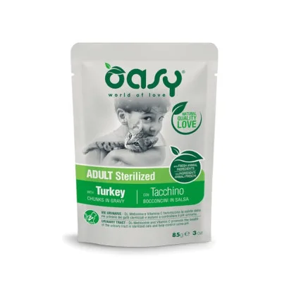 Вологий корм для кішок OASY Adult Sterilized з індичкою 85 г (8054329510308) (упаковка 12 шт)