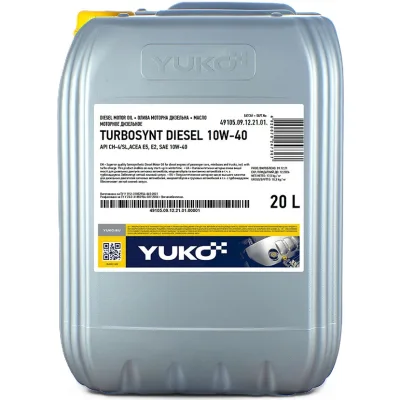 Моторна олива Yuko TURBOSYNT DIESEL 10W-40, API CH-4/SL 20л (4820070247367)