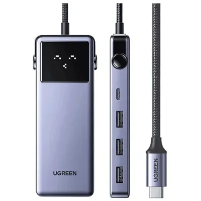 Концентратор Ugreen USB-C 7-in-1 3xUSB + 1xUSB-C + HDMI + RJ45 + PD 100W CM888 gray (45155)