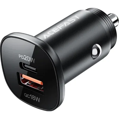 Зарядний пристрій Acefast 1xUSB-C PD20W + 1xUSB QC3.0 18W car adapter metal (6974316280330)