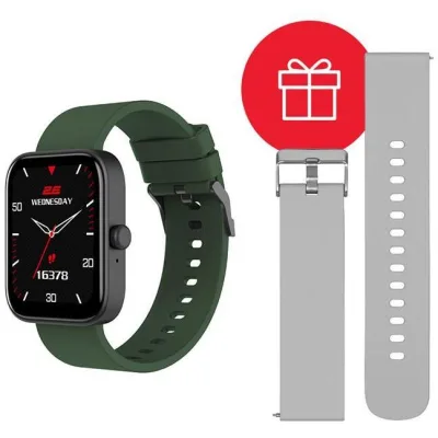 Смарт-годинник 2E Alpha SQ Music Edition 46mm Black-Green + ремінець сірий (2E-CWW40BKGN-WS)