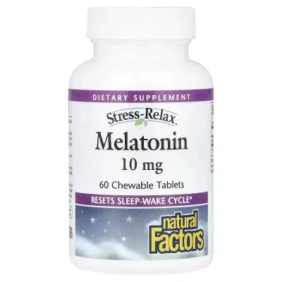 Амінокислота Natural Factors Мелатонін, 10 мг, Stress Relax, Melatonin, 60 жувальних таблеток (NFS-02719)